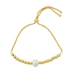 Sterling Silver Freshwater Cultured Pearl & Bead Bolo Bracelet