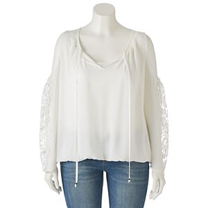 Juniors' Plus Size HeartSoul Cold Shoulder Peasant Top