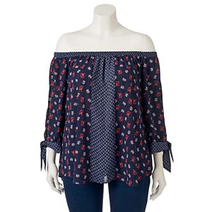 Juniors' Plus Size HeartSoul Print Off Shoulder Top
