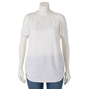 Juniors' Plus Size HeartSoul Illusion Cold-Shoulder Top