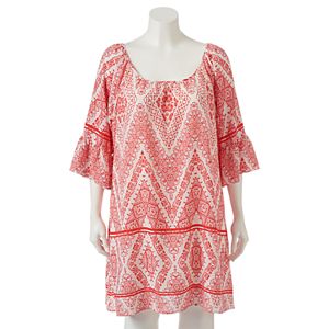 Juniors' Plus Size HeartSoul Print Bell Sleeve Shift Dress