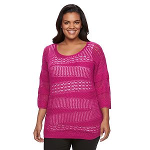 Plus Size Dana Buchman Open-Work Dolman Sweater