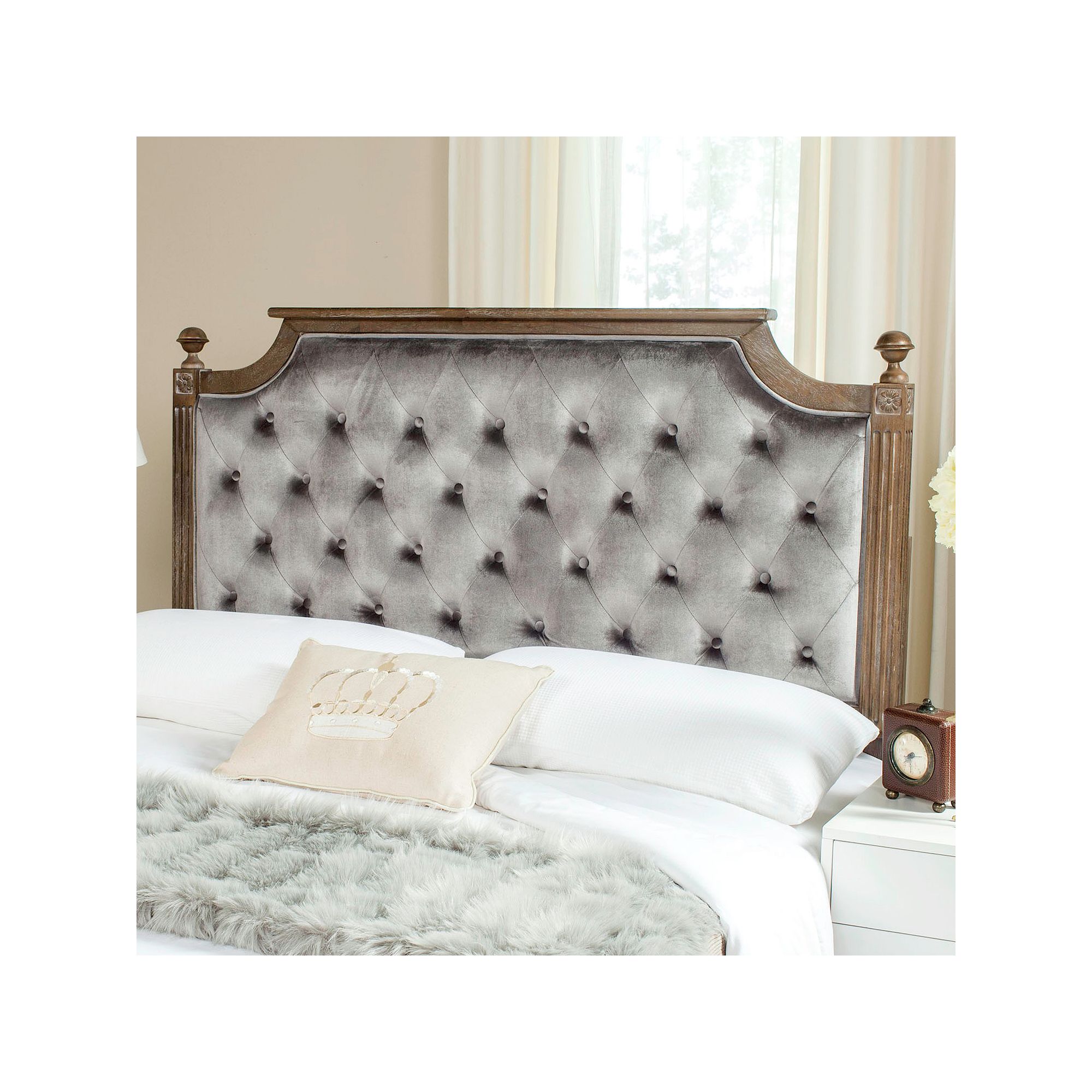 Safavieh Rustic Wood Tufted Velvet Headboard, Gray