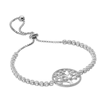 Sterling Silver Cubic Zirconia Tree of Life Bolo Bracelet