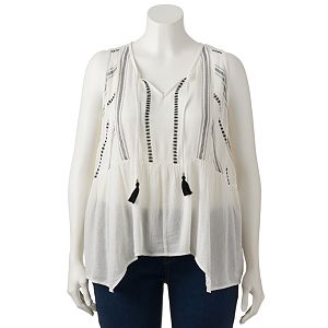 Juniors' Plus Size Mudd® Flounce Tassel Tank