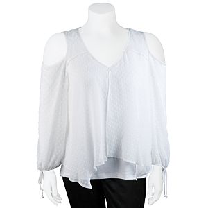Juniors' Plus Size IZ Byer California Long Sleeve Cold Shoulder Top