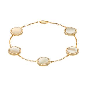 Sterling Silver Mother-of-Pearl & Cubic Zirconia Halo Station Bracelet