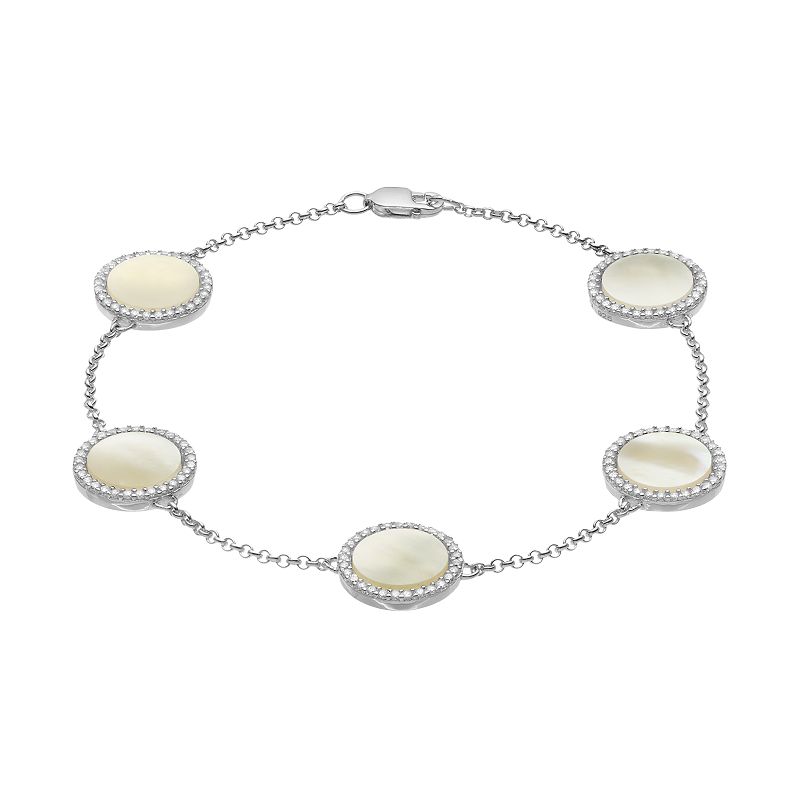 Sterling Silver Mother-of-Pearl & Cubic Zirconia Halo Station Bracelet, Wo