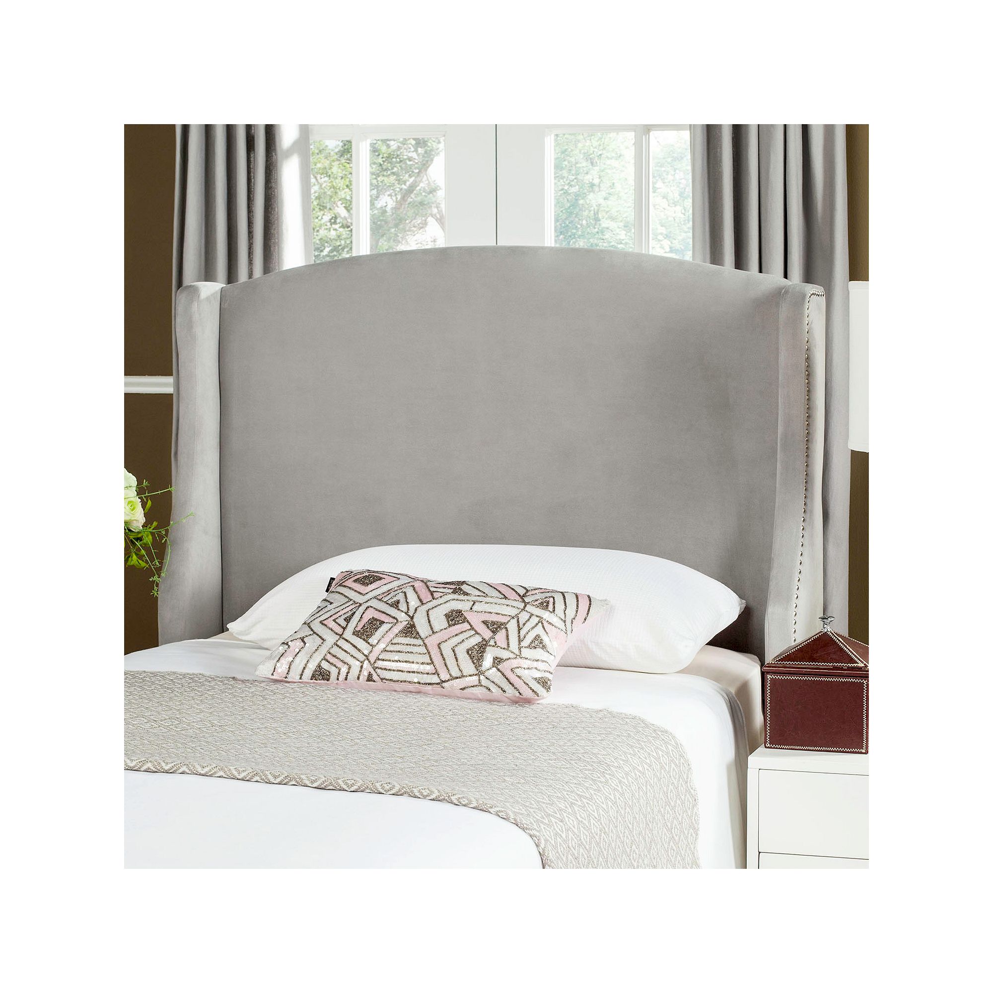 Safavieh Austin Velvet Winged Headboard, Silver