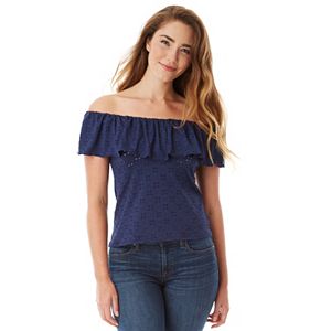 Juniors' IZ Byer California Eyelet Off Shoulder Top