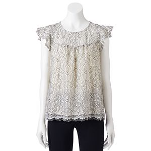 Juniors' Lily Rose Ruffle Sleeve Lace Top