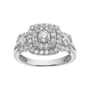 Cherish Always 10k White Gold 1 Carat T.W. Diamond Cushion Halo Engagement Ring
