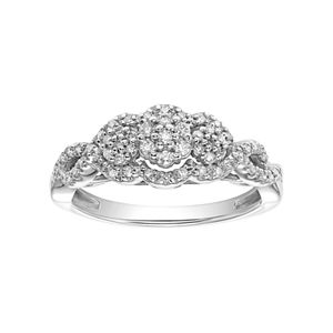 Cherish Always 10k White Gold 1/4 Carat T.W. Diamond Cluster Halo Engagement Ring