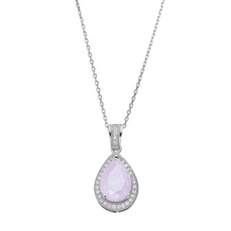 Sterling Silver Ice Cubic Zirconia Teardrop Halo Pendant Necklace
