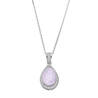 Sterling Silver Ice Cubic Zirconia Teardrop Halo Pendant Necklace