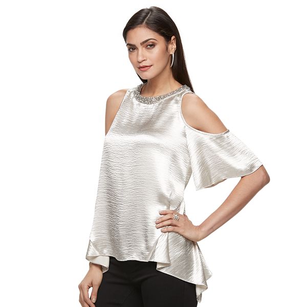 Silver cold shoulder top new arrivals