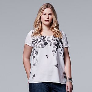 Plus Size Simply Vera Vera Wang Leaf Chiffon Tee
