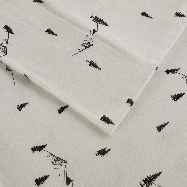 Queen Cotton Flannel Sheet Set Black Pine Trees - Woolrich