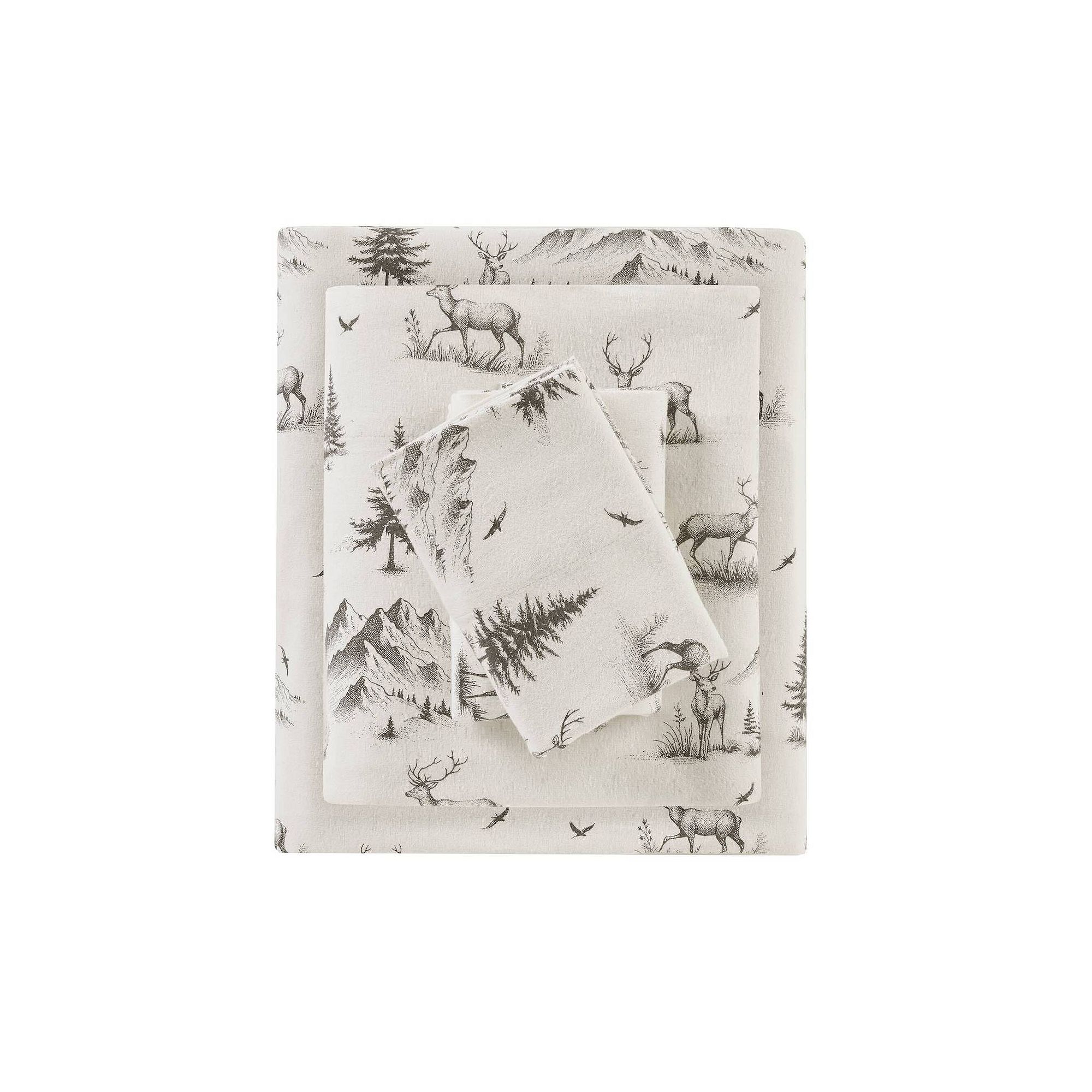 Woolrich Cotton Flannel Sheet Set, Gray Deer Toile
