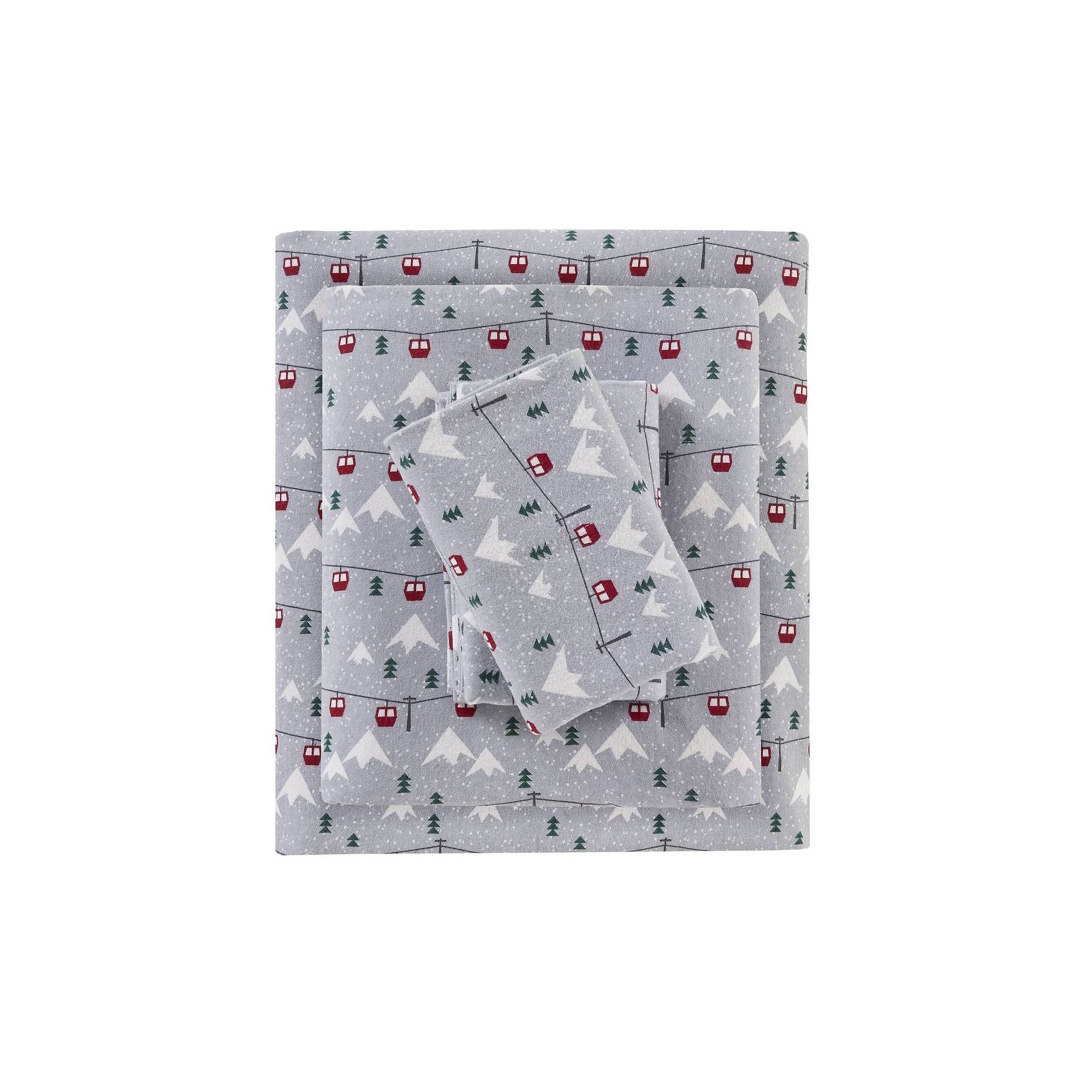 Woolrich Cotton Flannel Sheet Set, Gray Ski Jump