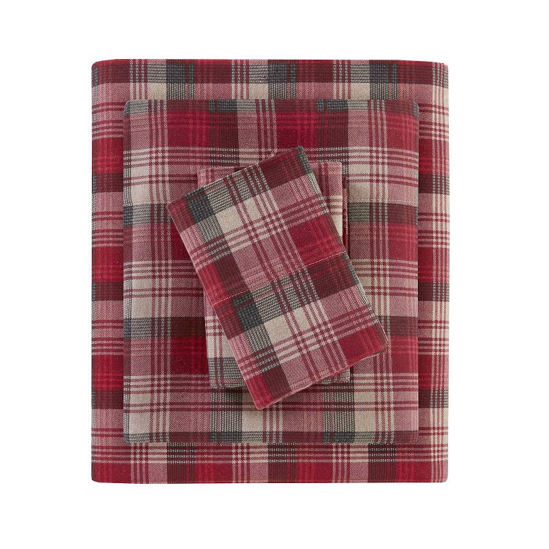 Woolrich King 100% Cotton Flannel Sheet Set Set Red Plaid