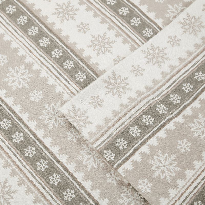 Woolrich 4-piece Nordic Snowflake Flannel Sheet Set, Beig/Green, Queen Set
