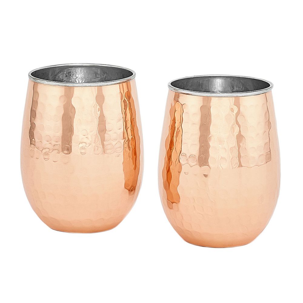 a perfect gift set Valent for men and women great copper tumblers for red or white wine and Moscow mules. 17oz gleaming 100% solid hammered copper stemless wine cups Copper wine glasses set of 4 