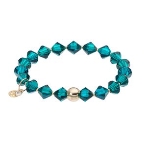 TFS Jewelry 14k Gold Over Silver Green Crystal Bead Stretch Bracelet