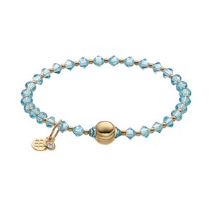 TFS Jewelry 14k Gold Over Silver Light Blue Crystal Bead Stretch Bracelet