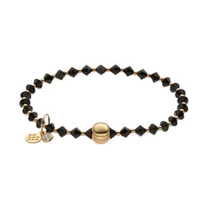 TFS Jewelry 14k Gold Over Silver Black Crystal Bead Stretch Bracelet