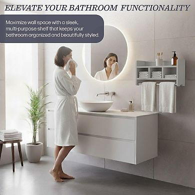 Bolton Bathroom Storage Cubby & Towel Bar Wall Shelf