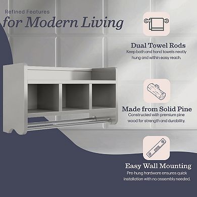 Bolton Bathroom Storage Cubby & Towel Bar Wall Shelf