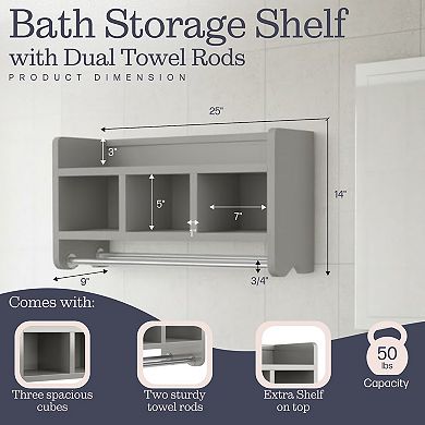 Bolton Bathroom Storage Cubby & Towel Bar Wall Shelf