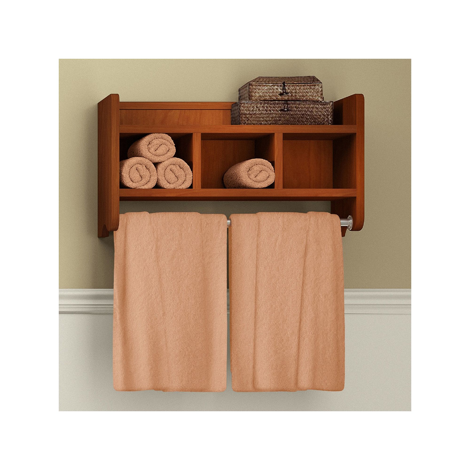 Bolton Bathroom Storage Cubby & Towel Bar Wall Shelf, Brown