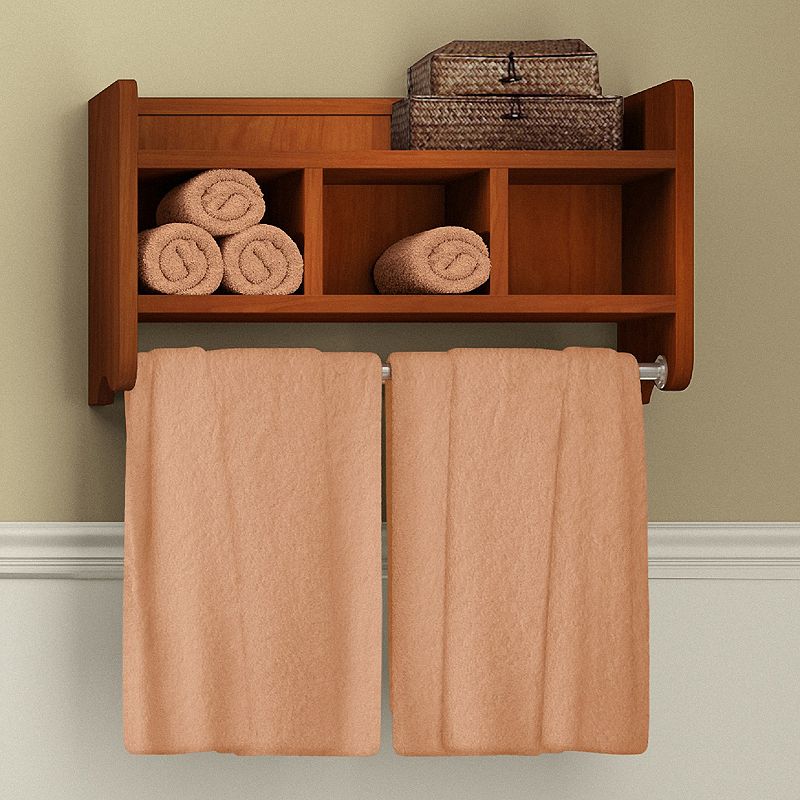 Bolton Bathroom Storage Cubby & Towel Bar Wall Shelf, Brown