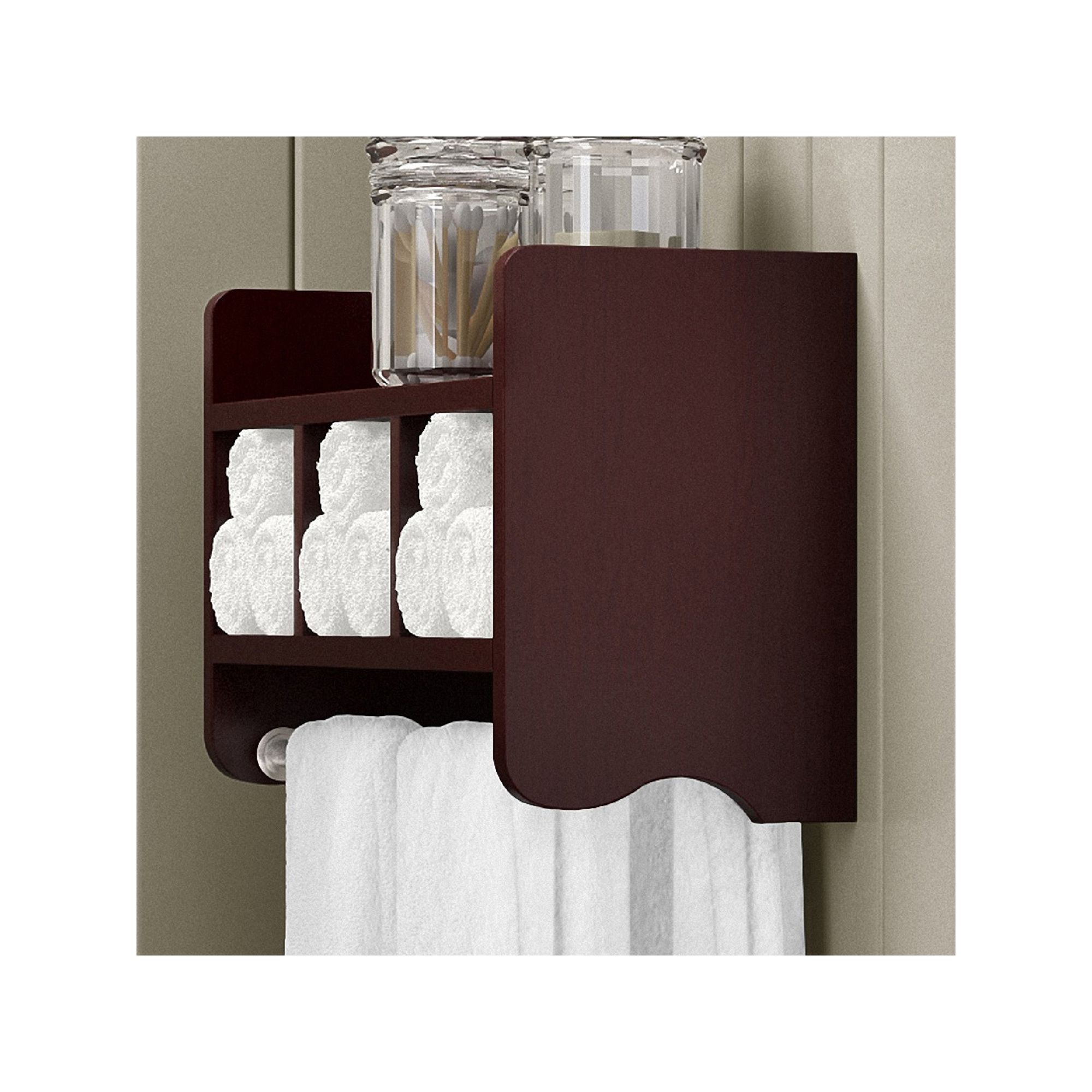 Bolton Bathroom Storage Cubby & Towel Bar Wall Shelf, Brown