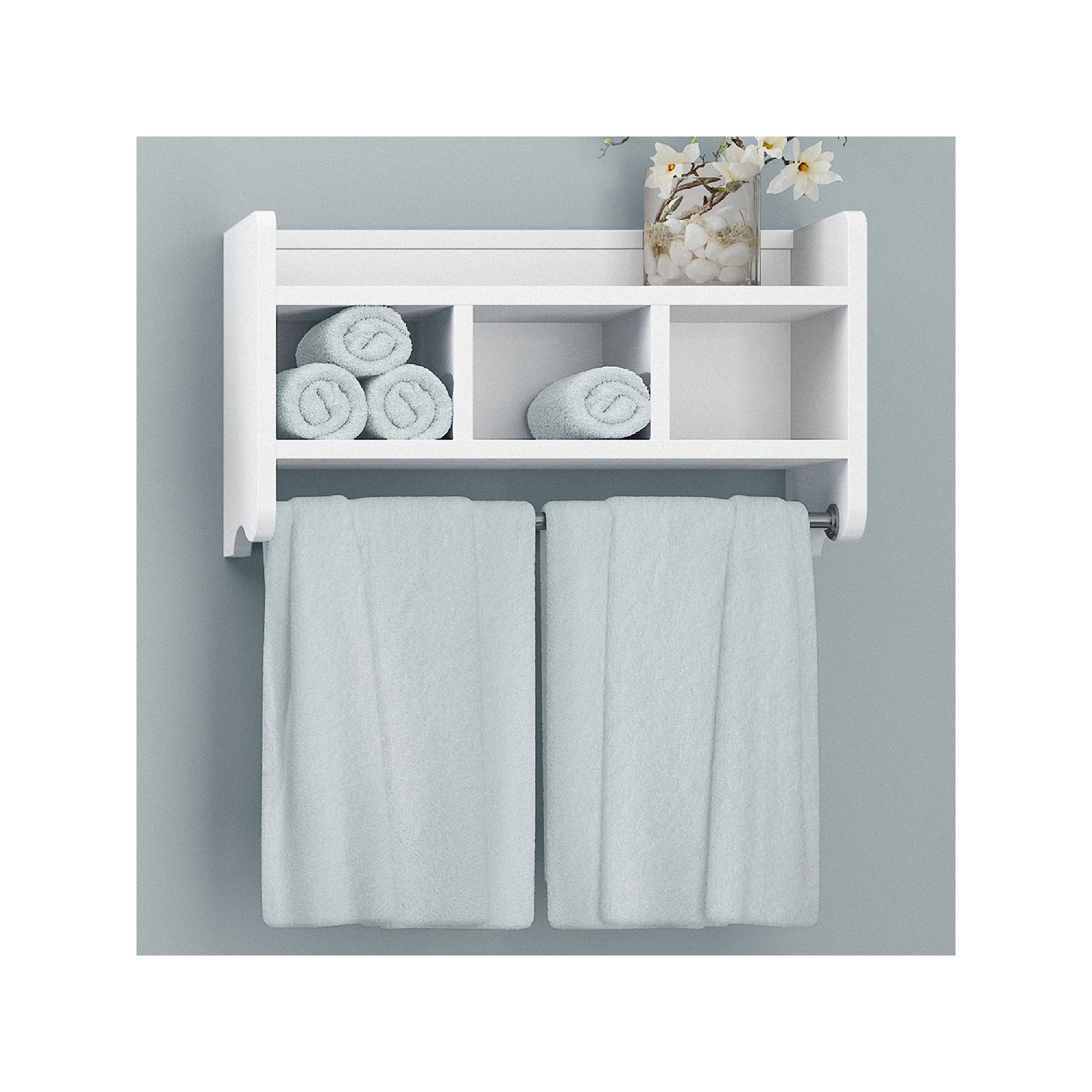 Bolton Bathroom Storage Cubby & Towel Bar Wall Shelf, White