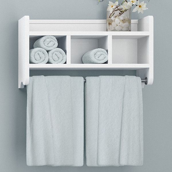 Retro Bathroom Wall Towel Rack with Storage Shelf & Hooks