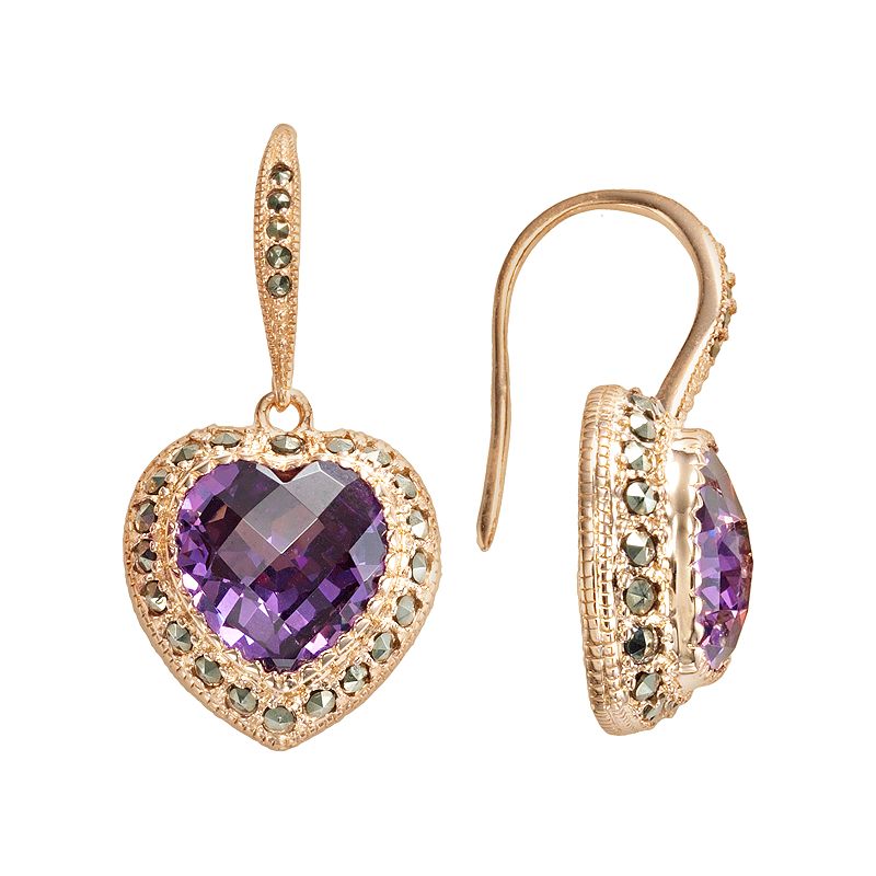 Lavish by TJM 18k Rose Gold Over Silver Cubic Zirconia Heart Drop Earrings,