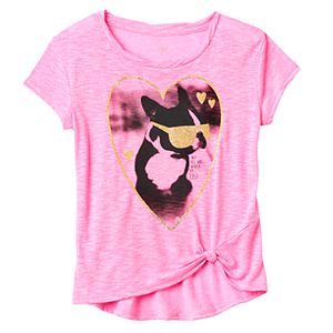 Girls 7-16 SO® Front Knot Glitter Graphic Tee