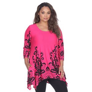 Plus Size White Mark Scroll Shark-Bite Tunic