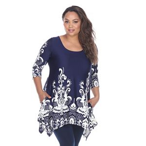 Plus Size White Mark Scroll Shark-Bite Tunic