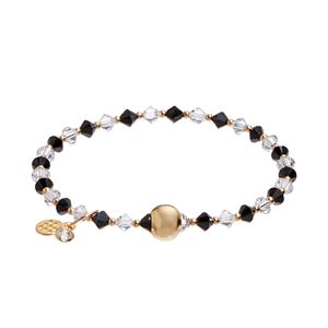 TFS Jewelry 14k Gold Over Silver Black & White Crystal Bead Stretch Bracelet