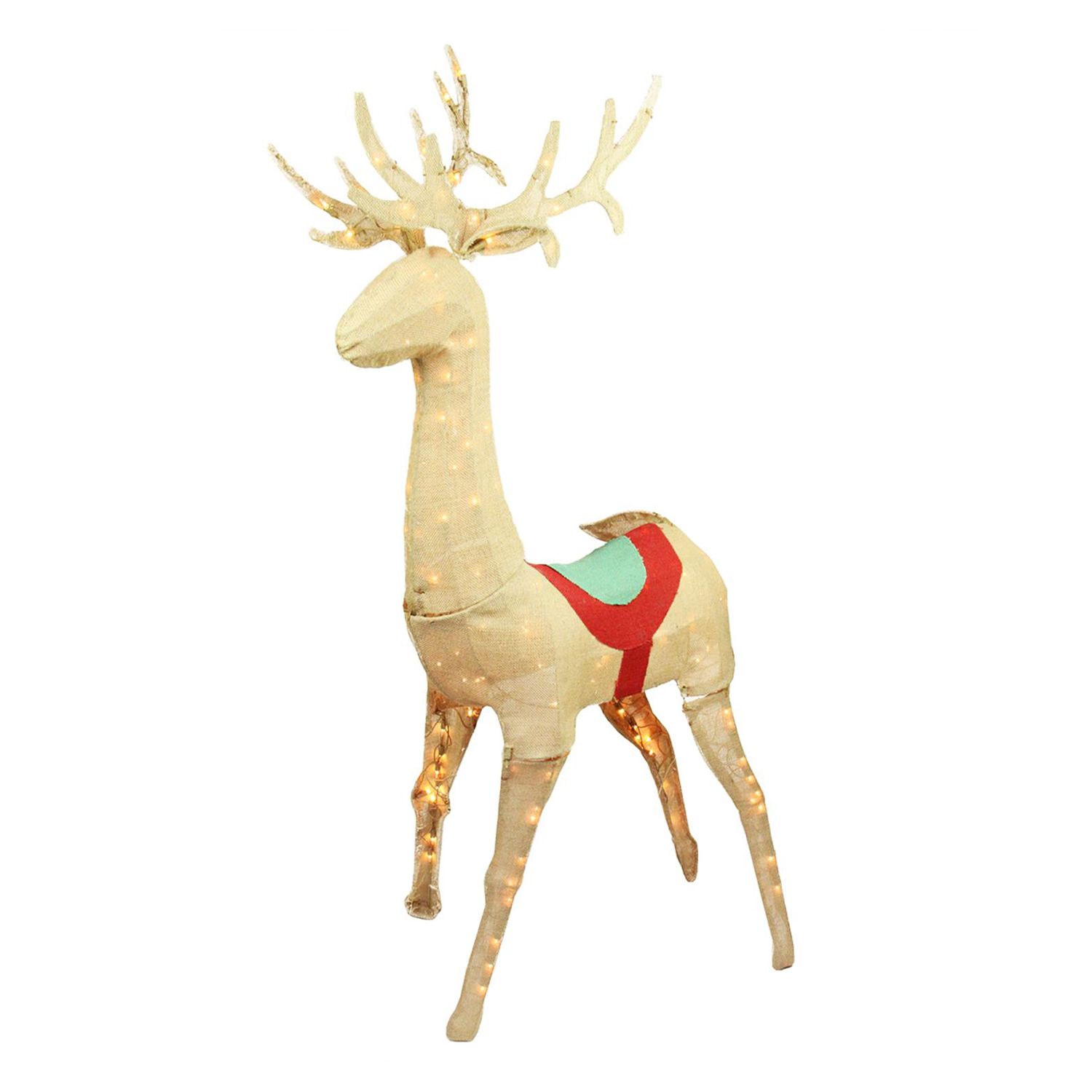 60 In Pre Lit Burlap Standing Reindeer Outdoor Christmas Decor   2771082