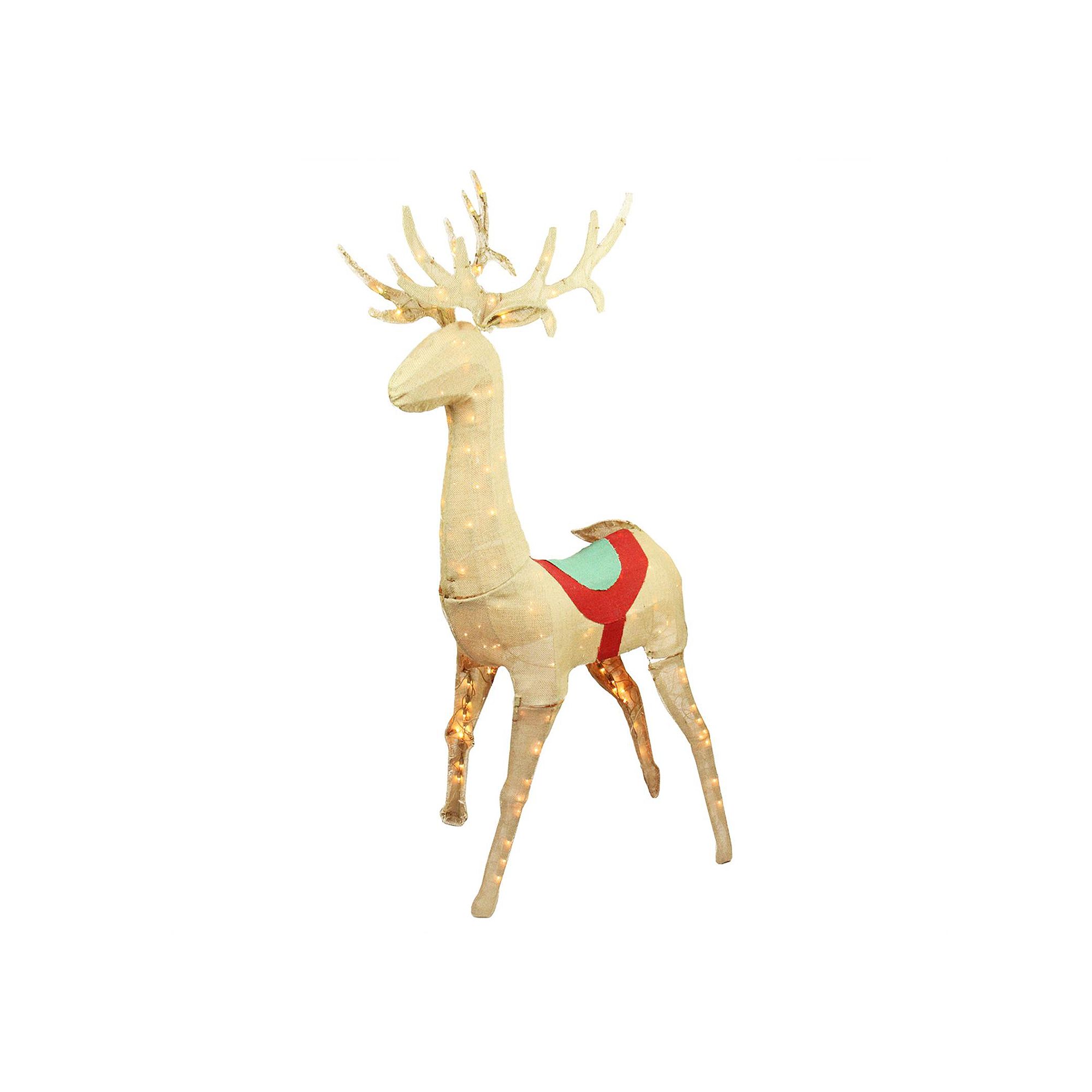 60-in. Pre-Lit Burlap Standing Reindeer Outdoor Christmas Decor, Brown