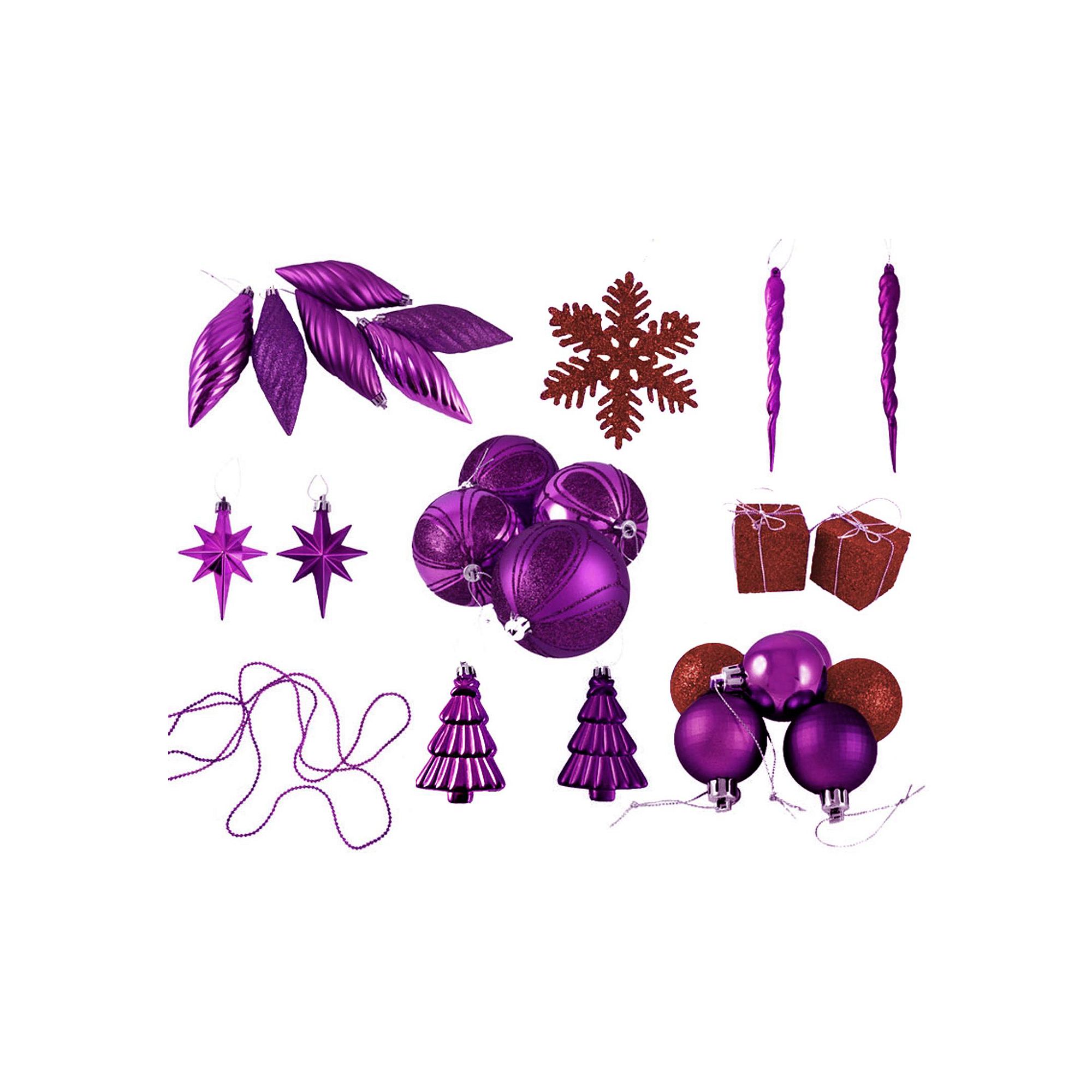 Shatterproof Purple & Red Christmas Ornament 125-piece Set