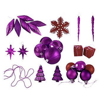 Northlight Shatterproof Purple & Red Christmas Ornament 125 pc Set