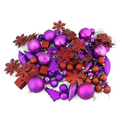 Shatterproof Purple & Red Christmas Ornament 125-piece Set