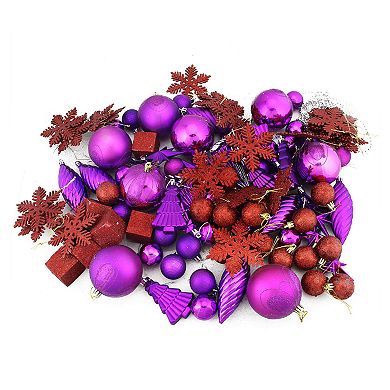 Shatterproof Purple & Red Christmas Ornament 125-piece Set 