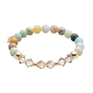 TFS Jewelry 14k Gold Over Silver Amazonite Bead & Crystal Stretch Bracelet